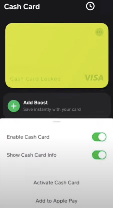 Tap on “Activate Cash Card”