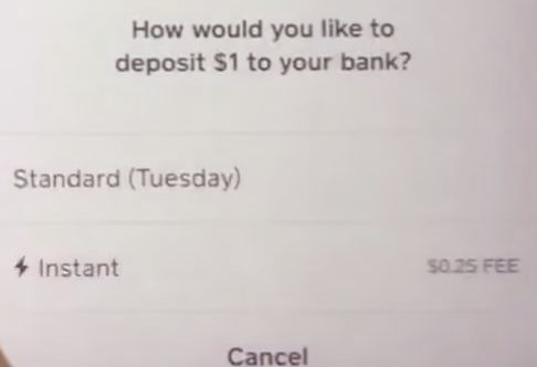Select the deposit speed (Instant or Standard)