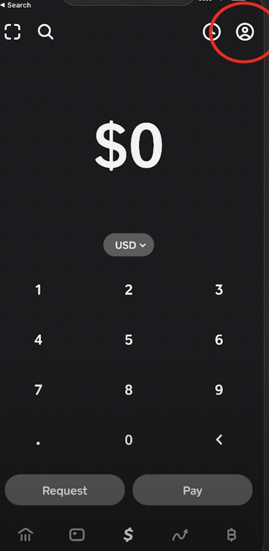Click the profile icon from your Cash App home screen