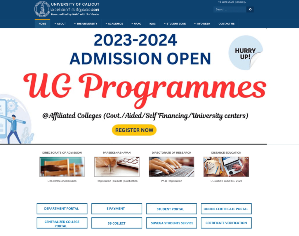 Calicut University UG Trial Allotment 2023