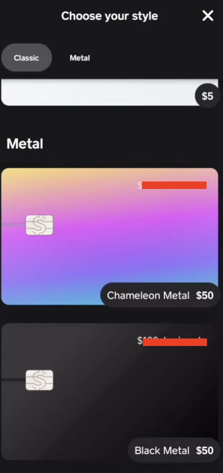 Select the Metal Card Option