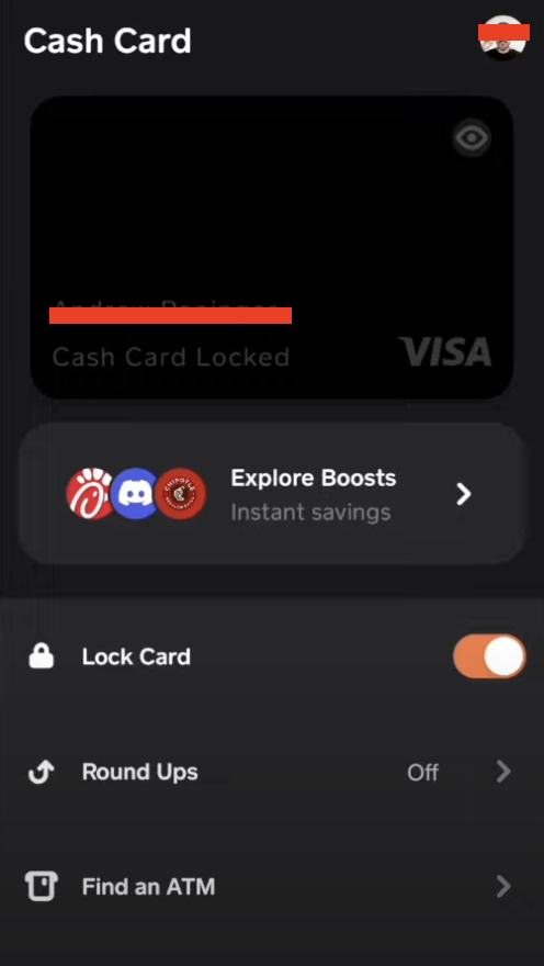 Tap on the Cash Card icon